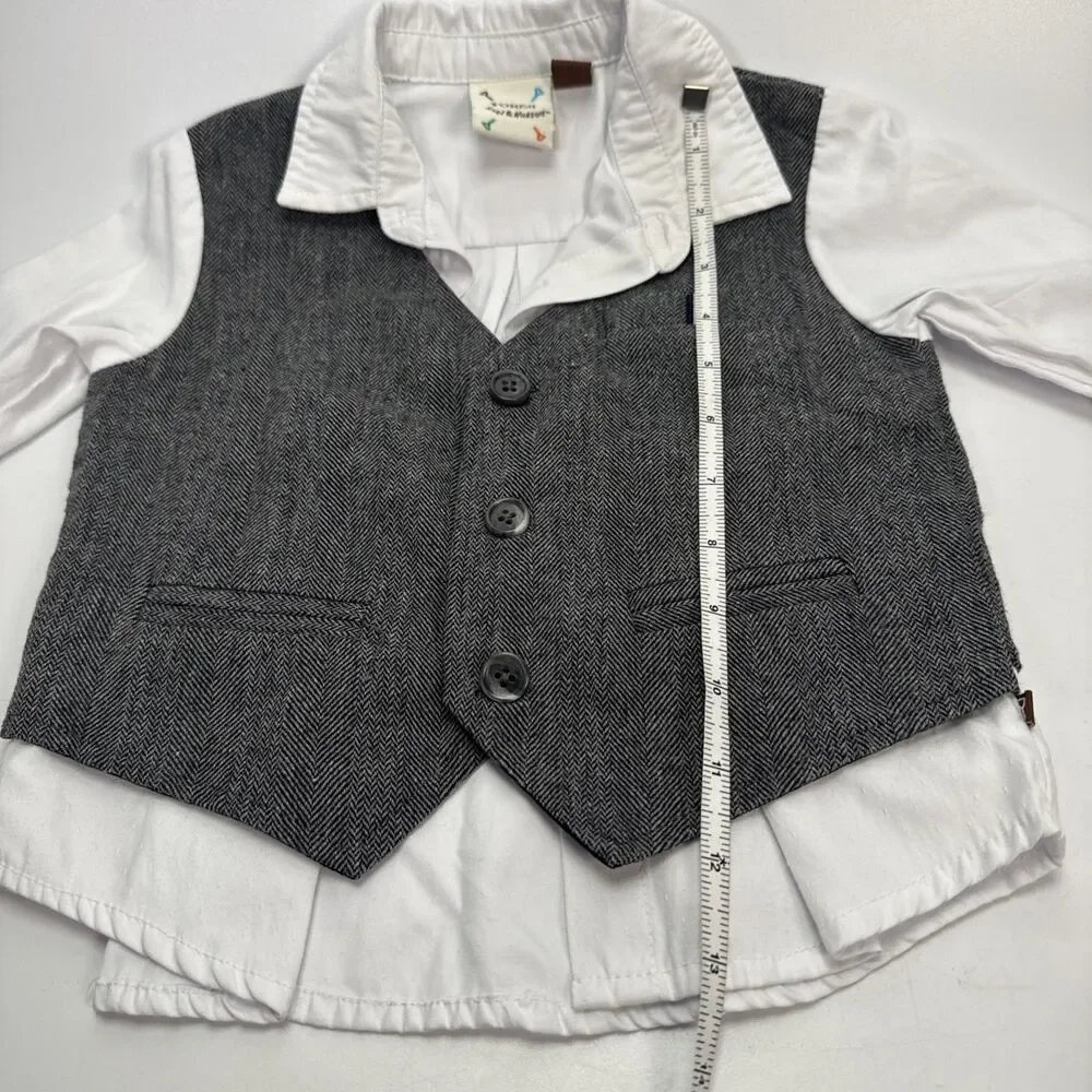 Fore!! Axel & Hudson 12-18M Boys Outfit Sewn On Vest Shirt Pants Herringbone Set